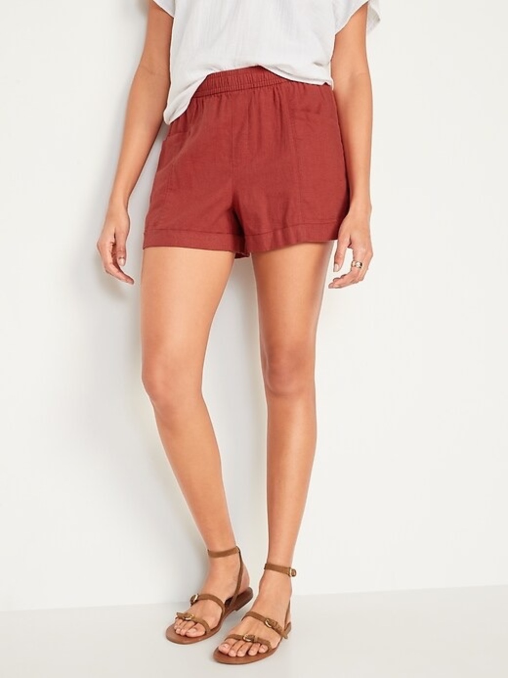 Old Navy 3.5” Inseam High Waist Linen Blend Shorts Rust Small